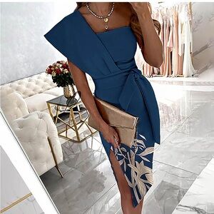 Elegant Blue One-Shoulder Dress